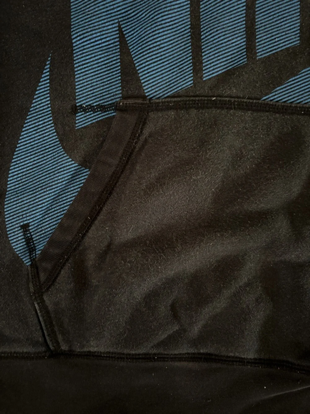 Nike AW77 Graphic Hoodie Mens Size Large Black Blue Spell Out - Picture 4 of 8